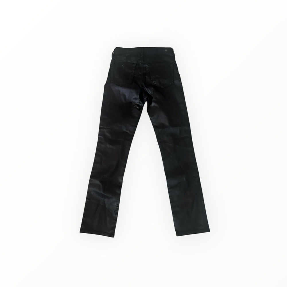 AG Mari Button Up High Rise Slim Straight Black Jeans Faux Leather Pants Size 27 - Picture 3 of 7